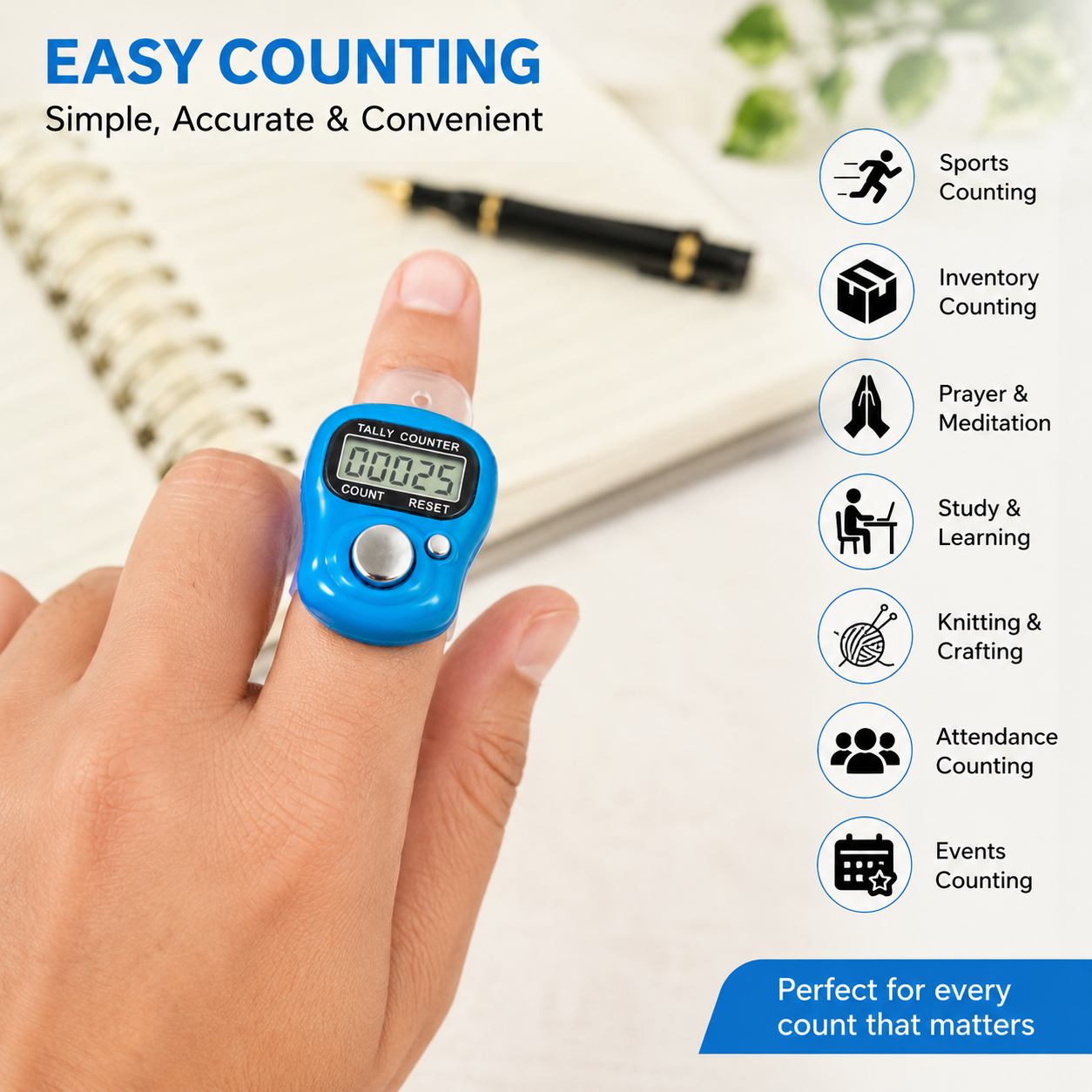 Digital Finger Counter Tally Counter Blue digital finger counter with LCD display and adjustable finger strap