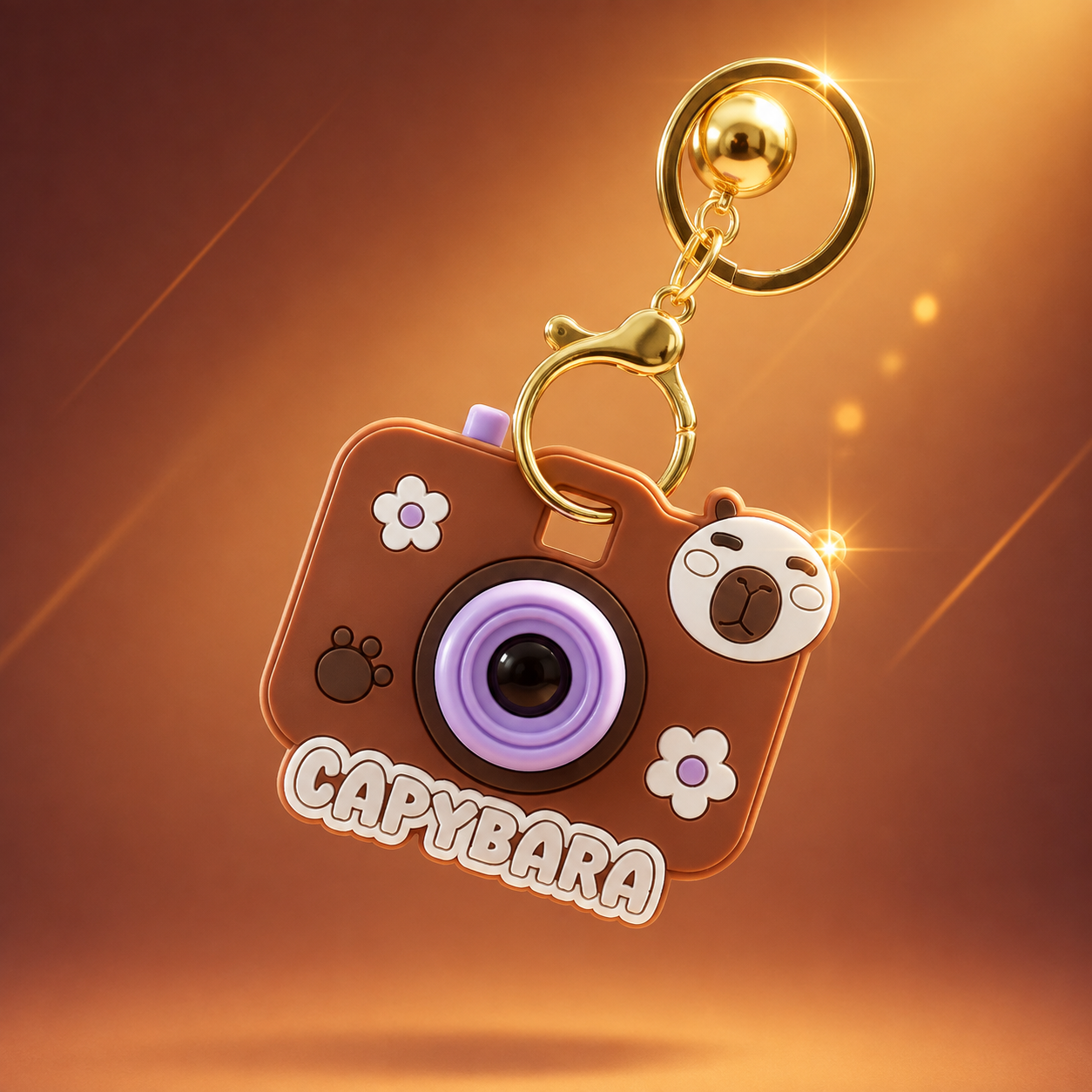 Capybara Camera Projection Keychain Capybara camera projection keychain with cute brown camera design