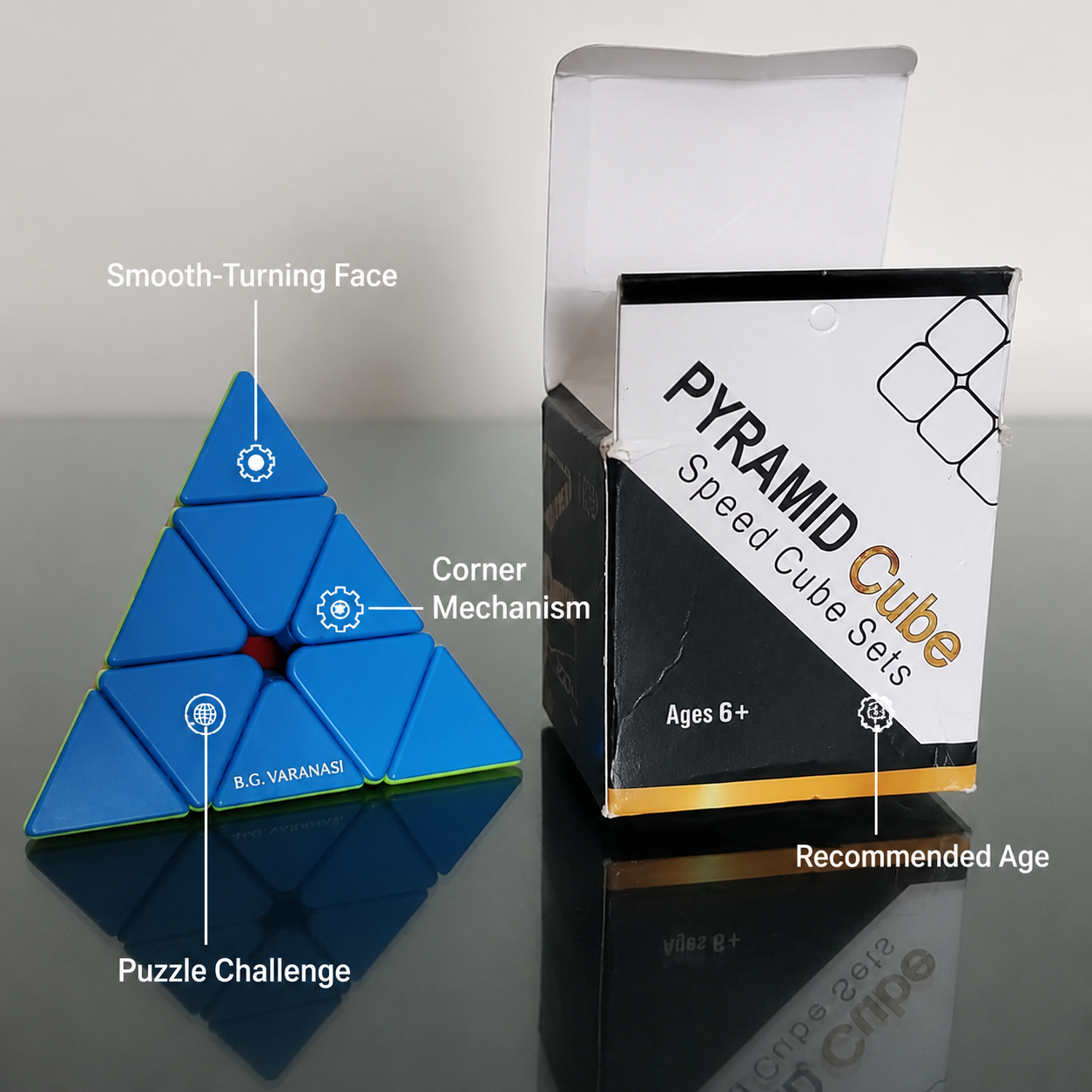 Pyramid Speed Cube Triangle Puzzle Blue Pyramid Speed Cube triangular puzzle with smooth turning mechanism
