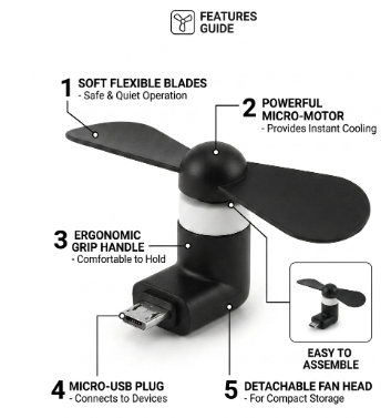 CERLINK Mini Type-C Portable Cooling Fan CERLINK Mini Type-C portable cooling fan with flexible blades and ergonomic grip handle