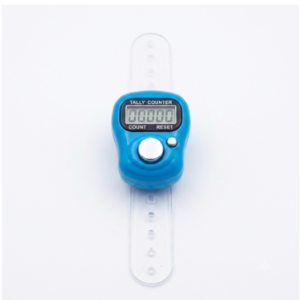 Blue digital finger counter with LCD display and adjustable finger strap